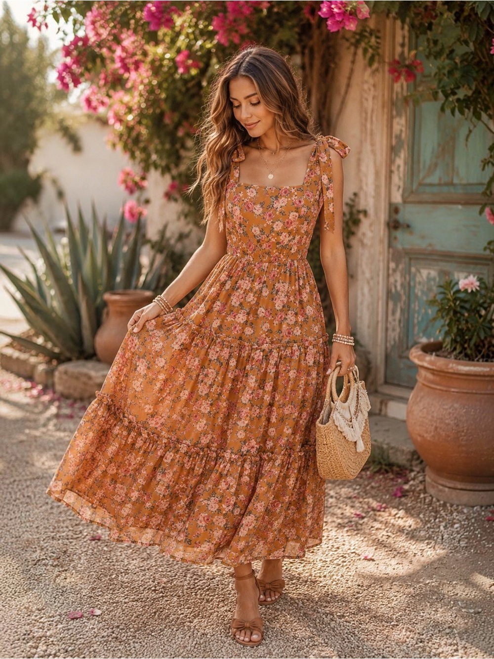 Storia Rust Floral Midi Dress NWOT